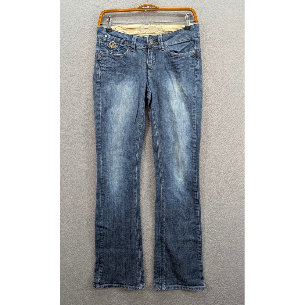 Dereon Jeans Womens Size 1/2 Bootcut Embroidered Blue Cotton Distress Slim Fit